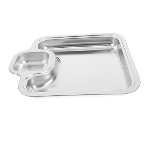 SOLUSTRE Edelstahl Dumpling Plate mit Dipschale Servierteller für Sushi und Snacks Modernes Design Langlebig und Vielseitig für Zuhause und Küche Silberfarben von SOLUSTRE