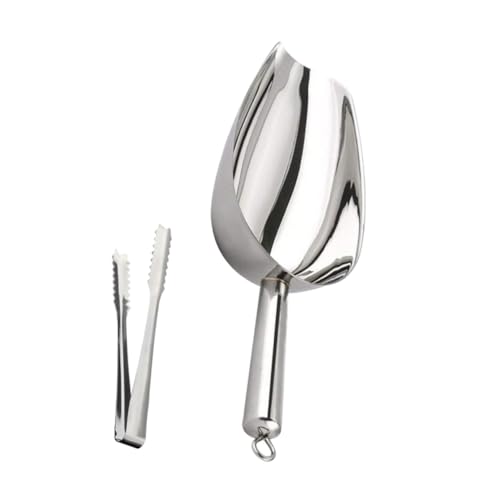 SOLUSTRE Edelstahl Eis Schaufel und Zange Teilig Robust Bruchsicher Ergonomisch Griff Küchen Bar Restaurant Multifunktional Geeignet für Gefrierschrank Eiswürfel Eiskübel von SOLUSTRE