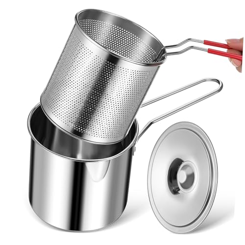 SOLUSTRE Edelstahl Frittierkorb mit Deckel Kompakter Mini Frittiertopf für Haushalt Outdoor Picknick Fisch Fritteuse Platzsparend Leicht Transportierbar SOLUSTRE Edelstahl Frittierkorb mit Deckel Kompakter Mini Frittiertopf für Haushalt Outdoor Picknick Fisch Fritteuse Platzsparend Leicht Transportierbar von SOLUSTRE
