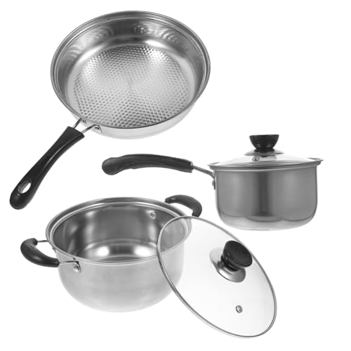 SOLUSTRE Edelstahl Kochgeschirr Teilig mit Milchpfanne Suppentopf Bratpfanne Rostfrei Leicht Hitzebeständig Spülmaschinengeeignet für Herdarten Vielseitig für Gemüse Fleisch Steak SOLUSTRE Edelstahl Kochgeschirr Teilig mit Milchpfanne Suppentopf Bratpfanne Rostfrei Leicht Hitzebeständig Spülmaschinengeeignet für Herdarten Vielseitig für Gemüse Fleisch Steak von SOLUSTRE