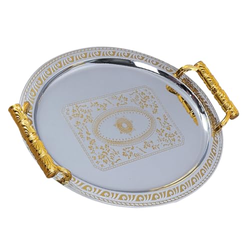 SOLUSTRE Edelstahl serviertablett im Europäischen Vintage Stil Snack tablett mit Silber Gold Besatz Vielseitiges Obst Haushalts Snack tablett für Partys und Tägliche Nutzung SOLUSTRE Edelstahl serviertablett im Europäischen Vintage Stil Snack tablett mit Silber Gold Besatz Vielseitiges Obst Haushalts Snack tablett für Partys und Tägliche Nutzung von SOLUSTRE