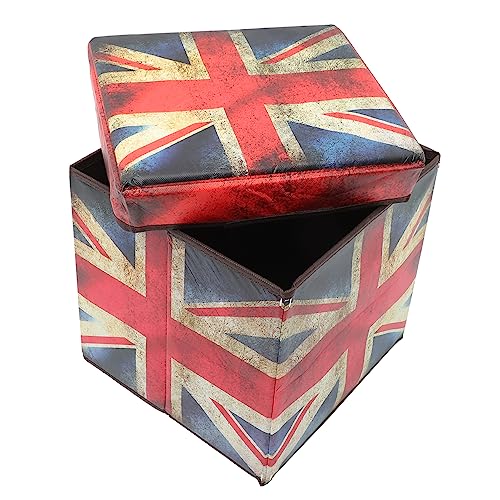 SOLUSTRE Faltbarer Aufbewahrungshocker mit Vintage Union Jack Design Multifunktionale Sitzgelegenheit und Aufbewahrungsbox für Schlafzimmer Kinderzimmer und Wohnzimmer SOLUSTRE Faltbarer Aufbewahrungshocker mit Vintage Union Jack Design Multifunktionale Sitzgelegenheit und Aufbewahrungsbox für Schlafzimmer Kinderzimmer und Wohnzimmer von SOLUSTRE