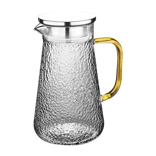SOLUSTRE Glaskaraffe mit Edelstahldeckel Große Haushalts Wasserkaraffe Robustes Dickwandiges Auslaufsicher Hitzebeständig für Saft Wasser und Kalte Getränke von SOLUSTRE