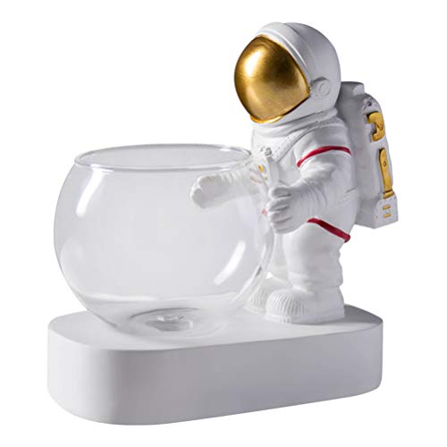 SOLUSTRE Glasvase Modern Astronaut Figur Kugelvase Glas Hydrokultur Vase LED Nachtlicht Blumenvase Blumentopf Schreibtischlampe Aquarium Dekofigur Wohnzimmer Tischdeko Büro Deko Objekt von SOLUSTRE