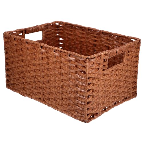 SOLUSTRE Großer Desktop Container Imitation Rattan Korb Handgeflochtene Aufbewahrungsbox für Kleidung Bücher Vielseitiger Aufbewahrungskorb Braun von SOLUSTRE