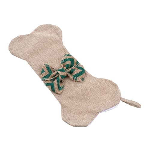 SOLUSTRE Großer Weihnachtsstrumpf aus Robustem Gelbem Jutegewebe Hundeknochenförmig mit Schleife Dekorativer Nikolaussocken zum Aufhängen Geräumige Geschenkverpackung für Festliche von SOLUSTRE