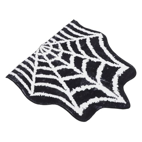 SOLUSTRE Halloween Spiderweb Teppich Weicher Faux Kaschmir Bodenmatte Saugfähiger Rutschfester Halloween Badvorleger für Küche Badezimmer Eingangsbereich Dekorativer Spinnennetz Fußmatte von SOLUSTRE