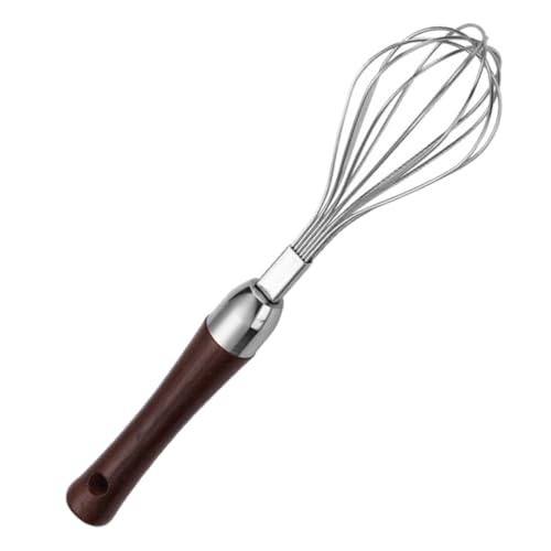 SOLUSTRE Handmixer mit Holzgriff Spiralschneebesen Manueller Teigquirl für Backen und Eier Handlicher Kleiner Handquirl für Küche und Bäckerei von SOLUSTRE