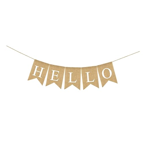 SOLUSTRE Hello Spring Wimpelkette aus Bunter Leinen Jute Dekorative Frühlingsgirlande mit Stilvollen Swallowtail Fahnen Vielseitige Party Deko für Innen und Außen Farbenfrohes Hängeschild von SOLUSTRE
