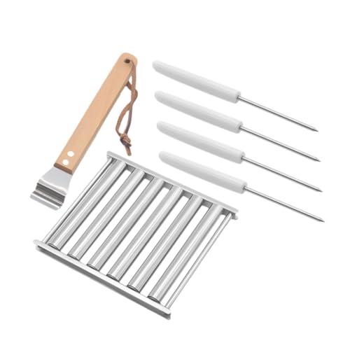 SOLUSTRE Hot Dog Grillset mit Abnehmbarem Grillrost und Holzgriff Teiliges Bbq Würstchenroller Klappbar für Picknick Holzkohlegrill und Außengrill Spieße von SOLUSTRE