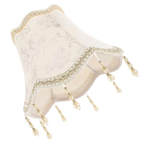 SOLUSTRE Jacquard Lampenschirm mit Perlenbesatz Vintage Glockenform Lampenschirm Behangener Stoff für Nachttisch Wandleuchte Stehleuchte Eleganter Europäischer Stil von SOLUSTRE