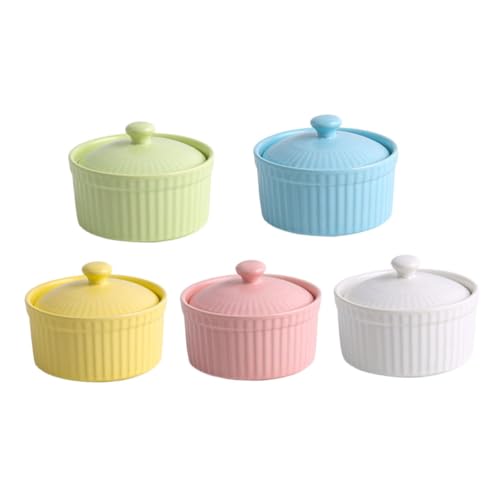 SOLUSTRE Keramik Pudding Schalen Teilig mit Deckel Mikrowellen und Ofenfeste Backofen Schüsseln Farben Bpa Frei Spülmaschinenfest für Desserts und Frischhaltung von SOLUSTRE