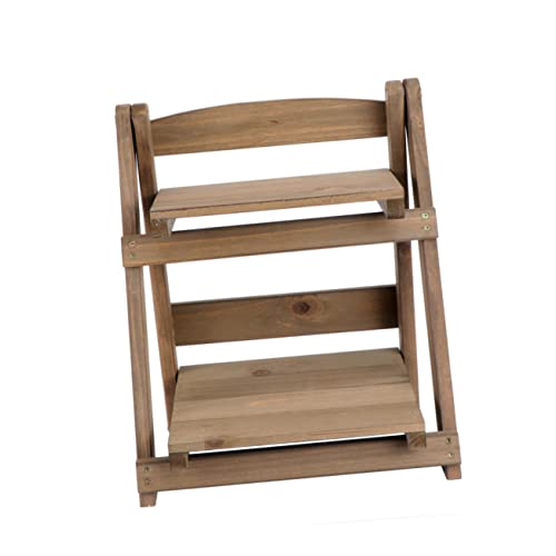 SOLUSTRE Zweischichtiges Holzregal für Pflanzen Zusammenklappbarer Blumentopfständer Retro Design für Innen und Außenbereich Holzmaterial als Bücherregal und Schreibtisch Organizer von SOLUSTRE