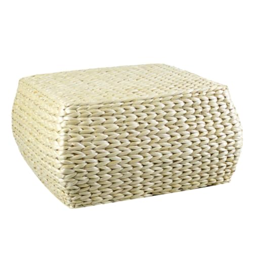 SOLUSTRE Kleiner Geflochtener Hocker Multifunktionaler Sitzhocker für Eingangsbereich Wechselhocker aus Hochwertigem Holz und Schilfgras für Wohnzimmer von SOLUSTRE