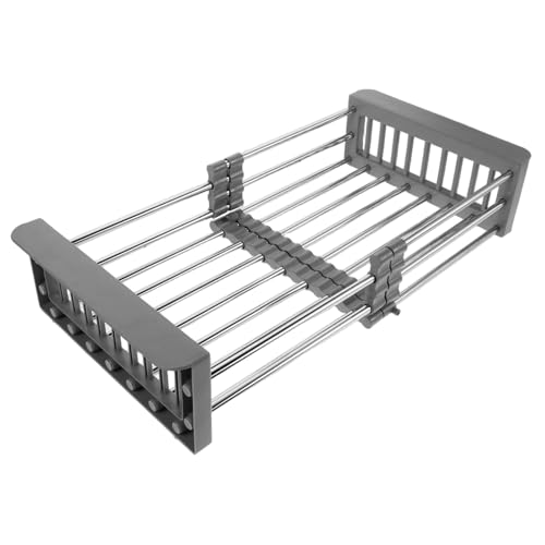 SOLUSTRE Küchenspüle Geschirrhalter aus Rostfreiem Stahl Erweiterbares Abtropfgestell mit Selbstentwässerndem Design Organizer für Bürsten und Spültücher Platzsparend für von SOLUSTRE