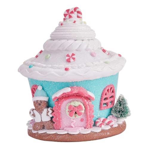 SOLUSTRE Leuchtendes Soft Resin Schloss Figurine Pastellfarbene Weihnachtsdeko mit Led-licht Handgefertigte Lebkuchenhaus Miniatur für Festliche Tischdekoration von SOLUSTRE