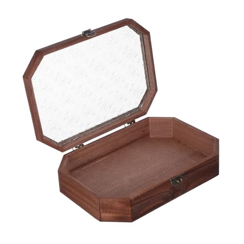 SOLUSTRE Massivholz Aufbewahrungsbox Mit Glasdeckel Vintage-tablett Mit Schubladen Organizer Für Kleine Gegenstände Schnitzereien Im Blumenmotiv Holzschrank Für Schmuck Und Tee von SOLUSTRE