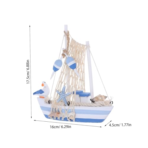 SOLUSTRE Mediterranes Holz Segelboot Modell mit Kreativem Meeresvogel Design Handgefertigt Dekoratives Miniatur Segelboot für Schreibtisch und Büro Tischdekoration von SOLUSTRE