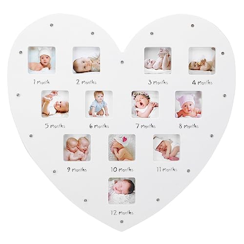 SOLUSTRE Mein Erstes Jahr Bilderrahmen Neugeborenes Baby Herzförmig Kürzer LED- Fotorahmen 12 Monate Fotoeinsätze Erste Muttertagsgeschenk für Wanddekoration (13. 17X12. 58X1. 18Inch) von SOLUSTRE