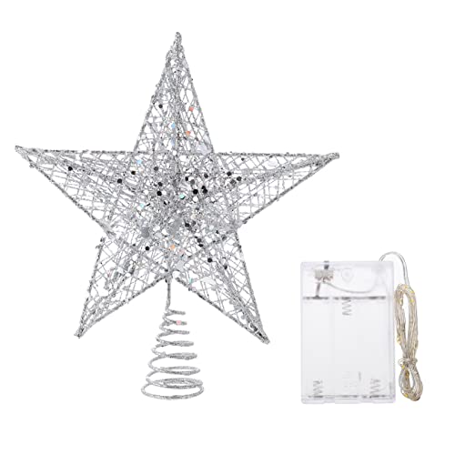 SOLUSTRE 1satz Glitzernde Weihnachtsbaumspitze Stern Mit Led-Lichterkette Kreative Christbaumdeko Silber Für Festliche Tischdekoration Und Stimmungsvolles Ohne Batterie von SOLUSTRE