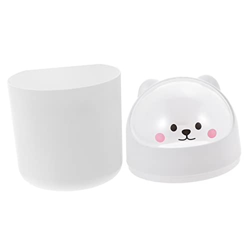 SOLUSTRE Mini Abfalleimer mit Deckel Süßer Tierdesign Mülleimer für Schreibtisch für Büro und Schlafzimmer Weiß von SOLUSTRE