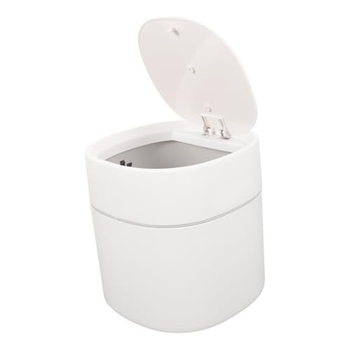 SOLUSTRE Mini Desktop Abfalleimer aus PP Weiß Kompakt und Rostfrei mit Praktischem Pressdeckel für Küche Büro Schlafzimmer und Auto Vielseitiger Müllbehälter für Haushalt und Arbeitsplatz von SOLUSTRE