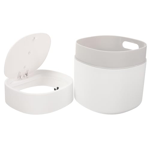 SOLUSTRE Mini Desktop Mülleimer mit Pressdeckel aus PP Kompakter Tischabfalleimer für Büro Bad Küche und Auto Hygienischer Abfalleimer in Weiß Platzsparender Müllbehälter für Zuhause und von SOLUSTRE
