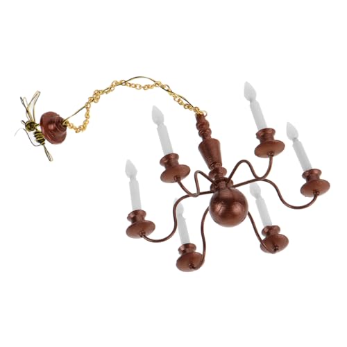 SOLUSTRE Mini -Kronleuchtermodell Miniaturen Deckenleuchte Miniatur-Mallampe Miniaturszene Leben Mini-Lichter Metall Kaffee von SOLUSTRE