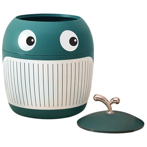 SOLUSTRE Mini Tisch Abfalleimer mit Deckel Niedlicher Wal design Kompakt und Platzsparend Geeignet für Büro Küche Schlafzimmer Bad Praktischer Kleiner Desktop Papierkorb von SOLUSTRE