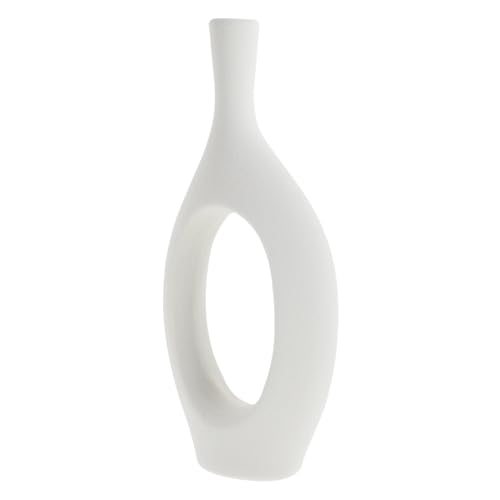 SOLUSTRE Moderner Keramikvase Hohlgeometrie Kreative Blumenvase Weiß Dekorative Wohn und Bürodekoration Runde Vase für Trockenblumen und Frische Blumenarrangements von SOLUSTRE