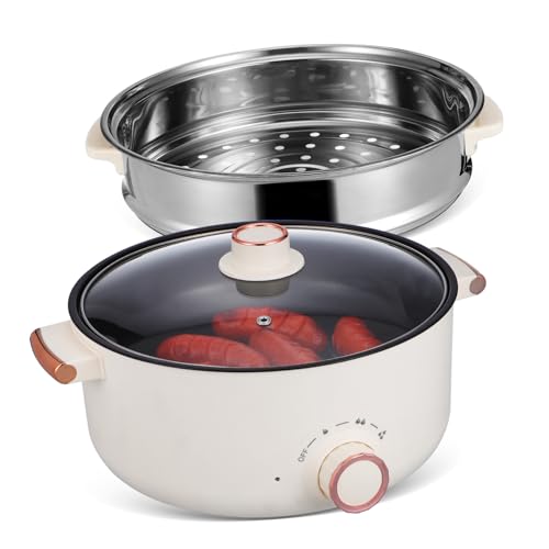 SOLUSTRE Multifunktionaler Elektrischer Hotpot mit Antihaftbeschichtung und Dampfgarer Tragbarer Schnellkocher für Reisen Büro und Studentenwohnheim Präzise Temperaturkontrolle Personen von SOLUSTRE