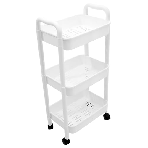 SOLUSTRE Allzweck Rollwagen aus PP Tragbarer Mehrzweckwagen mit Rädern Vielseitiger Aufbewahrungswagen für Küche Büro und Bad Mehrschichtiger Lagerwagen in Weiß von SOLUSTRE