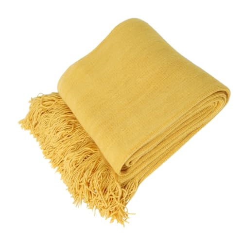 SOLUSTRE Nordische Strickdecke Gelb Atmungsaktive Ganzjahresdecke mit Fransen Weiche Sofadecke für Wohnzimmer Stilvolle Couch und Sitzflächen Dekoration Hautfreundlich und von SOLUSTRE