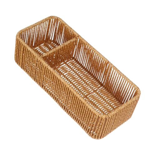 SOLUSTRE Plastik Wicker Korb mit Fächern Handgewebter Organizer für Badezimmer und Schlafzimmer Multifunktionale Aufbewahrungsbox für Taschentücher Snacks und Fernbedienungen Hellbraun von SOLUSTRE