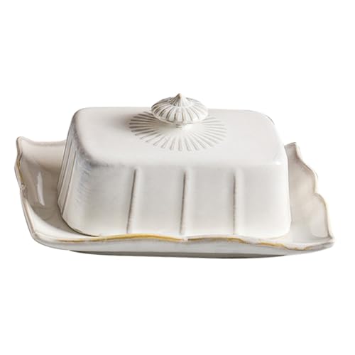SOLUSTRE Porzellan Butterdose mit Deckel Rechteckiges Buttertablett für Butter Käse und Snacks Langlebig Mikrowellen und Kühlschrankgeeignet Weißes Design für Küche Hotel und Zuhause von SOLUSTRE