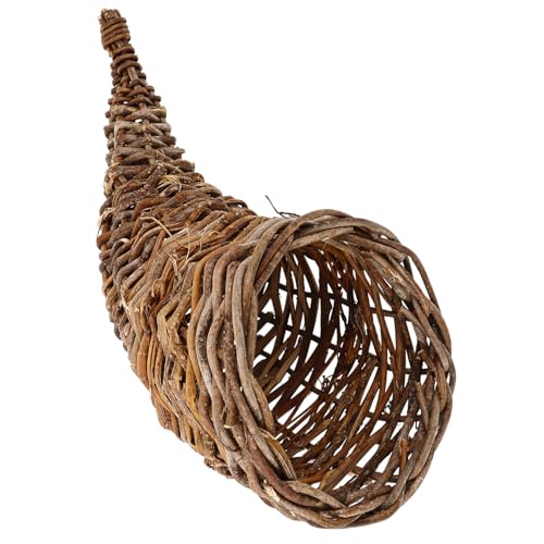 SOLUSTRE Rattan Aufbewahrungskorb in Hornform Handgeflochten Multifunktionaler Snacks Brotkorb Natürlicher Obstkorb für Küche und Dekoration Robust und Dekorativ von SOLUSTRE
