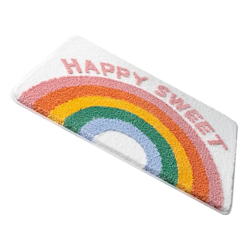 SOLUSTRE Regenbogen Flock Badematte Saugfähiger Weicher Badvorleger rutschfest Wasserabsorbierend für Badezimmer Flur und Toilettenbereich Flauschiger Haushaltsteppich von SOLUSTRE