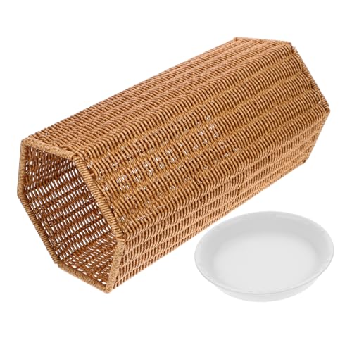 SOLUSTRE Regenschirmständer aus Geflochtenem Kunst Rattan mit Auffangschale Stilvoller Schirmhalter für Eingangsbereich Platzsparend und Dekorativ für Zuhause und Büro von SOLUSTRE