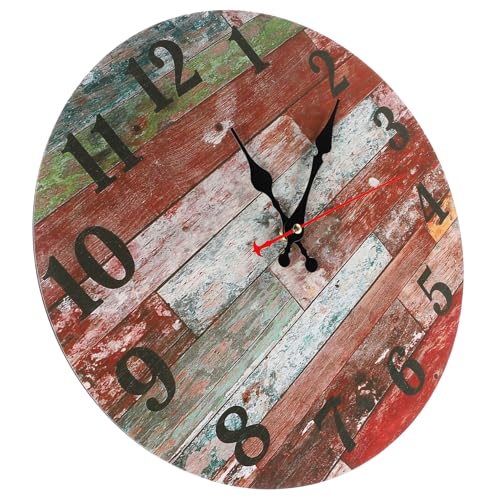SOLUSTRE Runde Wanduhr Leise mit Holz Kunststoffmaterial Silent Clock Kreative Vintage Wanduhr für Wohnzimmer Küche Büro Dekoration ohne Tickgeräusche von SOLUSTRE