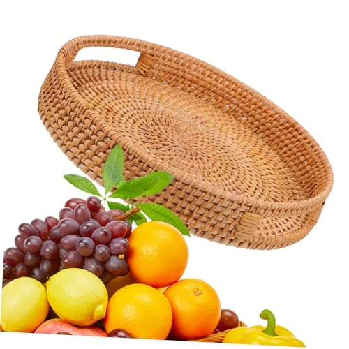 SOLUSTRE Rundes Rattan Tablett mit Seiten Handgefertigtes Geflochtenes Serviertablett für Obst Snacks Getränke Robustes Naturmaterial Vielseitig Einsetzbar für Zuhause und Outdoor SOLUSTRE Rundes Rattan Tablett mit Seiten Handgefertigtes Geflochtenes Serviertablett für Obst Snacks Getränke Robustes Naturmaterial Vielseitig Einsetzbar für Zuhause und Outdoor von SOLUSTRE