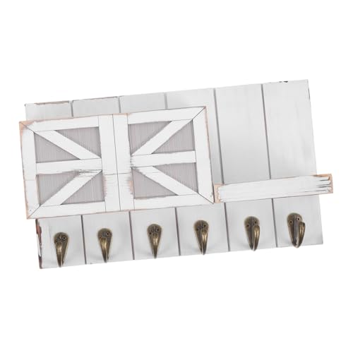 SOLUSTRE Rustikaler Wandhänger Holz Regal mit Schlüsselhalter und Ablage Vintage Wandmontage Garderobe für Eingang Aufbewahrungssystem Weiß ohne Schublade SOLUSTRE Rustikaler Wandhänger Holz Regal mit Schlüsselhalter und Ablage Vintage Wandmontage Garderobe für Eingang Aufbewahrungssystem Weiß ohne Schublade von SOLUSTRE