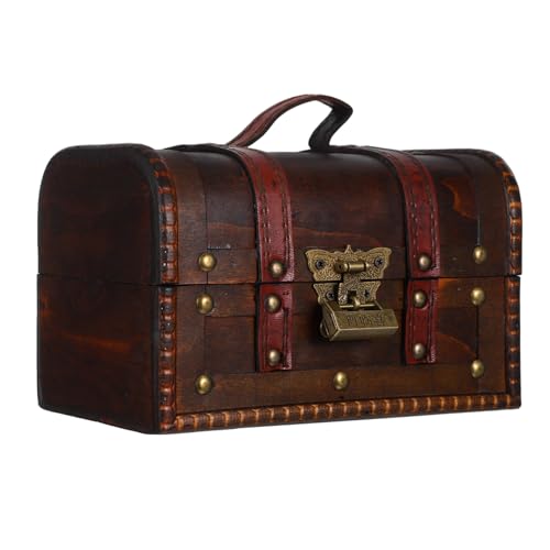 SOLUSTRE Schatztruhe Aus Holz Piratenkiste Mit Schloss Kleine Aufbewahrungsbox Vintage-Design Für Partydekoration Robust Und Geräumig Für Schmuck Und Andenken SOLUSTRE Schatztruhe Aus Holz Piratenkiste Mit Schloss Kleine Aufbewahrungsbox Vintage-Design Für Partydekoration Robust Und Geräumig Für Schmuck Und Andenken von SOLUSTRE