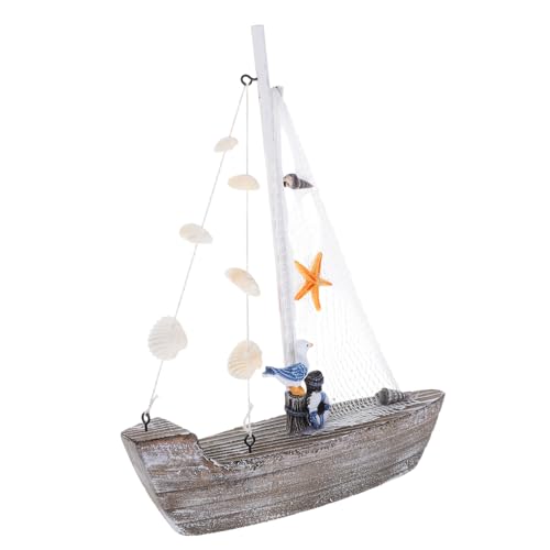 SOLUSTRE Segelboot- : Segelboot-skulptur Aus Holz – Segelschiffmodell Im Mediterranen Stil, Nautische Figur Mit -Motiven, Heimdekoration Für Wohnzimmer Oder Büroregal von SOLUSTRE