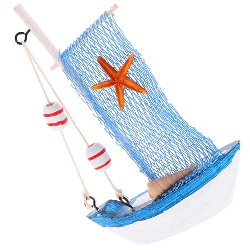SOLUSTRE Segelmodell Ornament Wohnkultur Desktop Boote Blaues Krabbendekor Gebäude büro Dekoration Office Decoration wohnraumdeko kleines Boot im mediterranen Stil Segelschiffschmuck Holz von SOLUSTRE