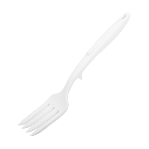 SOLUSTRE Silikon Kochgabel für Pasta Rutschfest Hitzebeständig Ergonomisches Design zum Rühren von Salaten und Gerichten Spülmaschinengeeignet Weiß mit Punkten von SOLUSTRE
