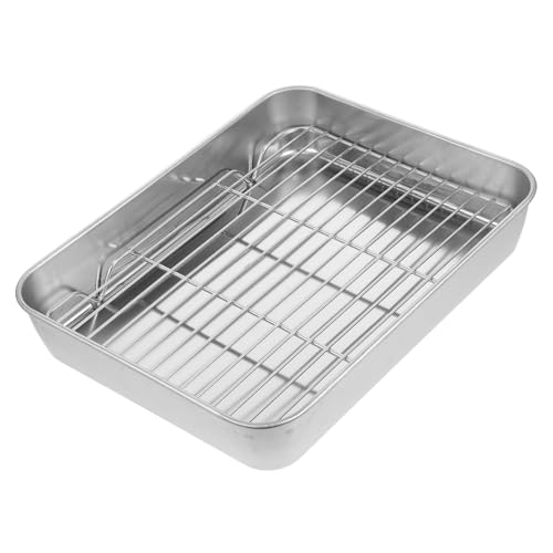 SOLUSTRE Toaster-ofenrost Und -blech Rost Zum Kochen Stikken-toaster Bratengestell Bräter Mit Rost Truthahnpfanne Für Den Ofen Kleine Ofenschale Backofengestell Rostfreier Stahl Silber von SOLUSTRE