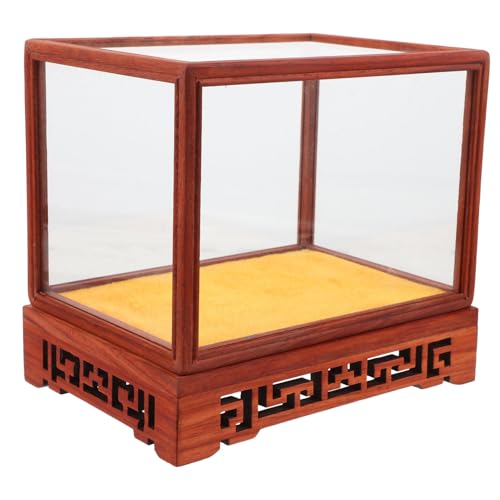 SOLUSTRE Transparente Glasvitrine aus Rotem Holz mit Staubschutz Chinesischer Stil Sammelbox für Buddha Figur Dekorativer Schaukasten für Desktop und Wohnraum von SOLUSTRE
