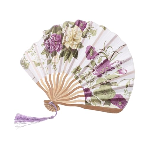 SOLUSTRE Vintage Chinesischer Faltbarer Handfächer aus Seidigem Stoff mit Handbemaltem Blumenmuster für Damen Leichter und Langlebiger Fächer mit Ergonomischem Griff Inklusive Stoffhülle von SOLUSTRE