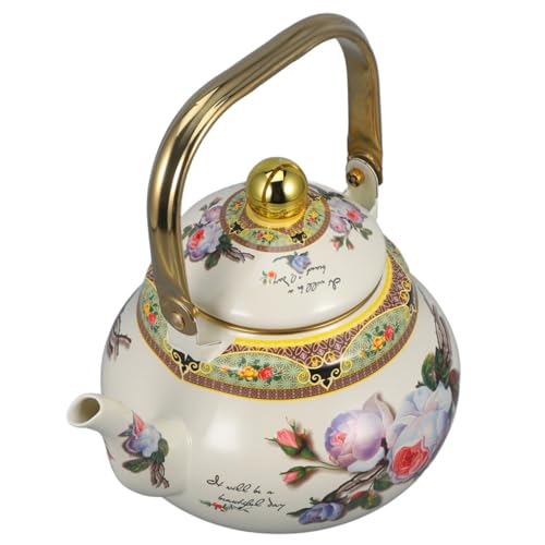 SOLUSTRE Vintage Emaille Teekessel mit Hitzebeständigem Emaille Finish und Einzigartigem Libellen Griff Retro Birnenform Wasserkocher für Induktionsherd und Herd Stilvoller Küchenklassiker von SOLUSTRE