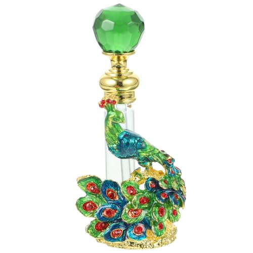 SOLUSTRE Vintage Nachfüllbare Parfümflasche Grüner Pfau Glasflakon Design Dekorative Leere Duftflasche für Badezimmer Schminktisch von SOLUSTRE